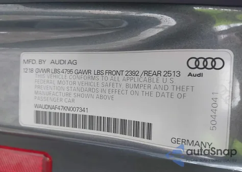2019 Audi A4 45 Premium из США, поврежденный, VIN WAUDNAF47KN007341